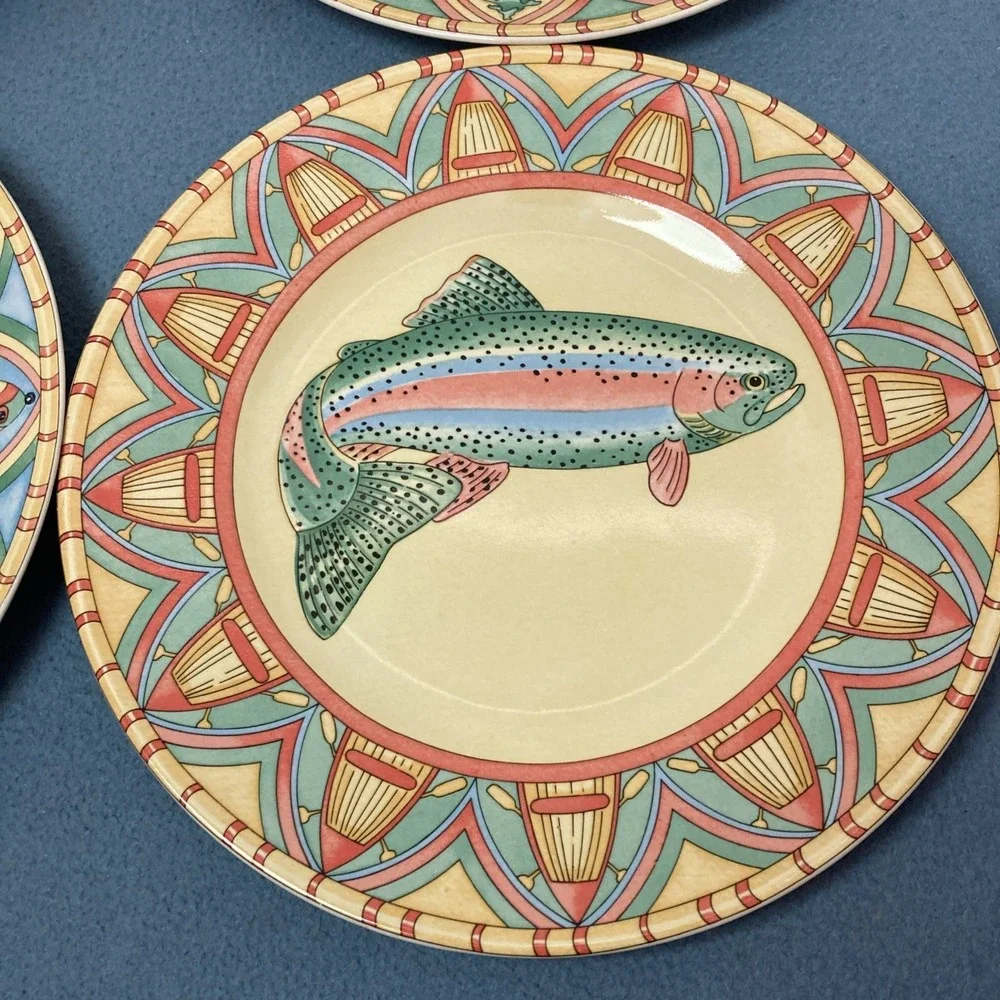 Splash by Siddhia Hutchinson for Essex Multicolor Trout Dinner Plates - Set of 4